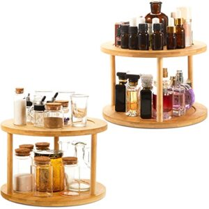2 pcs 2 tier bamboo lazy susan turntable for cabinet 360 degree spinning spice rack organizer for cabinet round tiered lazy susan organizer rotating tray for kitchen bathroom table storage, 10 inch