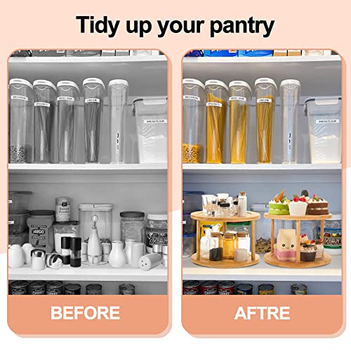 2 Pcs 2 Tier Bamboo Lazy Susan Turntable for Cabinet 360 Degree Spinning Spice Rack Organizer for Cabinet Round Tiered Lazy Susan Organizer Rotating Tray for Kitchen Bathroom Table Storage, 10 Inch