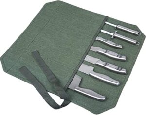 knife roll, chef’s knife roll case, knife bag, portable 7 slots knife cutlery roll case – waxed canvas knife holders, utensils wrap bag and home kitchen, best gift for pro chef roll bags (green)