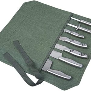 Knife Roll, Chef’s Knife Roll Case, Knife Bag, Portable 7 Slots Knife Cutlery roll Case - Waxed Canvas Knife Holders, Utensils Wrap Bag and Home Kitchen, Best Gift for Pro Chef Roll Bags (Green)