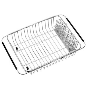 wegap dish drying rack over or in sink, on countertop with wire utensil holder, adjustable handle drying dish drainer dish rack, storage organizer for kitchen,