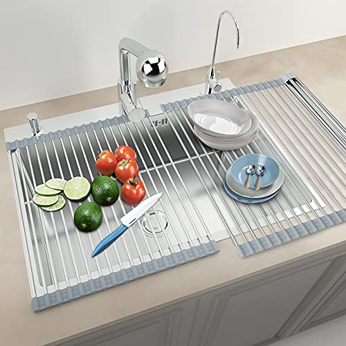 pozzolanas Dish Drying Rack, 2 Pack Roll up Sink Dish Drying Rack Multipurpose Large Rustproof Silicone Roll up Dish Drainers Heat Resistant Mat for Kitchen(20.5x16.1inch)(17.7x12.9 inch)