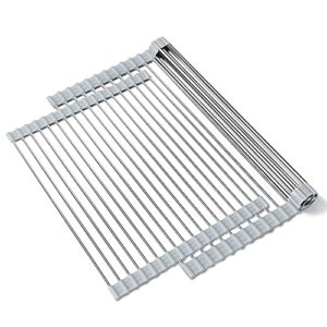 pozzolanas Dish Drying Rack, 2 Pack Roll up Sink Dish Drying Rack Multipurpose Large Rustproof Silicone Roll up Dish Drainers Heat Resistant Mat for Kitchen(20.5x16.1inch)(17.7x12.9 inch)