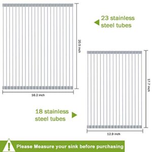 pozzolanas Dish Drying Rack, 2 Pack Roll up Sink Dish Drying Rack Multipurpose Large Rustproof Silicone Roll up Dish Drainers Heat Resistant Mat for Kitchen(20.5x16.1inch)(17.7x12.9 inch)