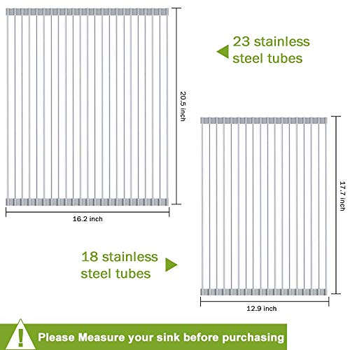 pozzolanas Dish Drying Rack, 2 Pack Roll up Sink Dish Drying Rack Multipurpose Large Rustproof Silicone Roll up Dish Drainers Heat Resistant Mat for Kitchen(20.5x16.1inch)(17.7x12.9 inch)