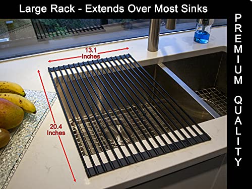 Generic Roll Up Drying Rack Black Multipurpose, 20.4x13.1 Inches, Silicone Coated Solid Stainless Rods, Dish Racks, Sink Cover for Counter Space, Small Kitchen, RV, and Apartment Must Haves