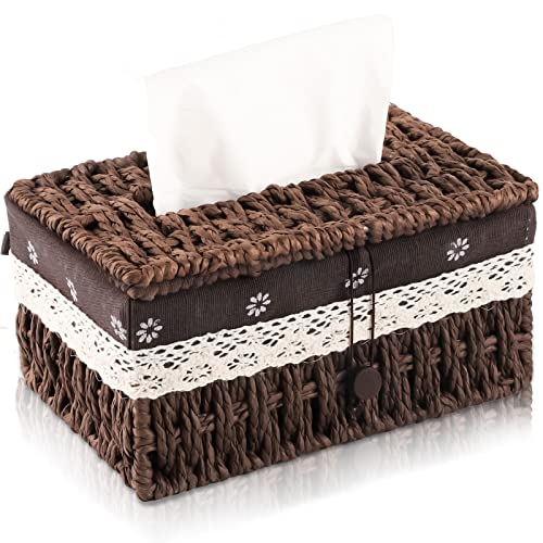 Kailinst Woven Tissue Box Cover Rectangular,Farmhouse Decor Facial Tissue Holder,Paper Holder Napkin Dispenser for Kitchen Living Room Bedroom Bathroom Office(Brown)