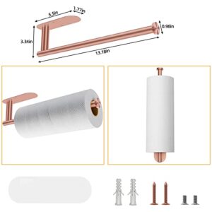 Paper Towel Holder Under Cabinet, New Upgrade Double Rod Bearing Self-Adhesive or Drilling Wall Mounted Paper Towels Rolls Holder for Kitchen,Rose Gold(2 Pieces