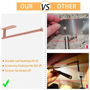 Paper Towel Holder Under Cabinet, New Upgrade Double Rod Bearing Self-Adhesive or Drilling Wall Mounted Paper Towels Rolls Holder for Kitchen,Rose Gold(2 Pieces