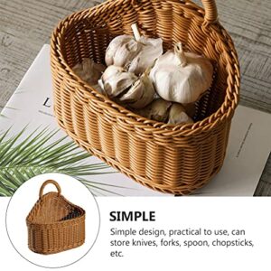 Woven Belly Basket Woven Cutlery Storage Organizer Plastic Hanging Caddy Bin for Kitchen Table Cabinet Pantry Forks Spoons Napkins Serving Basket 21x19cm Handwoven Hanging Baskets