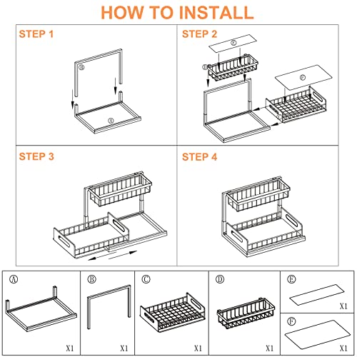 Under Sink Organizer Pull Out Cabinet Organizer 2 Tier Slide Out Sink Shelf Cabinet Storage Shelves Multi-purpose Under Sink Storage for Bathroom Kitchen Desktop (White)