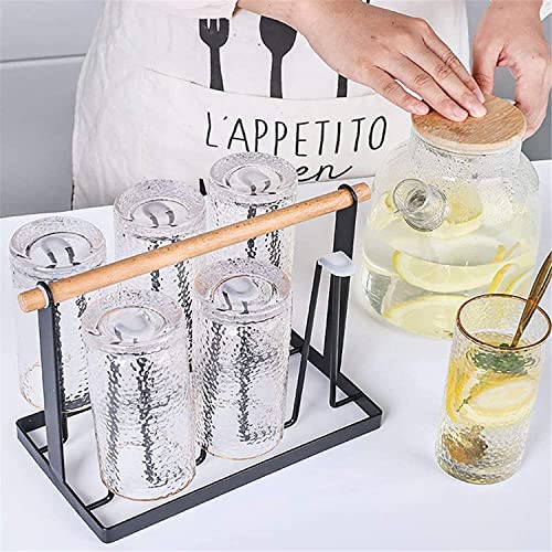 PENGQIMM 6 Cups Mug Glass Stand Holder Metal,Cup Drying Rack Stand with Drain Tray,Cup Hanging Drainer Upside-Down,Metal Bottle Drying Organizer with Handle Cup Drying Holder Stand,Bottle Drying Rack