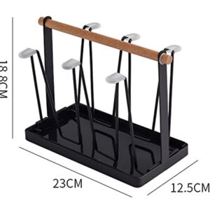 PENGQIMM 6 Cups Mug Glass Stand Holder Metal,Cup Drying Rack Stand with Drain Tray,Cup Hanging Drainer Upside-Down,Metal Bottle Drying Organizer with Handle Cup Drying Holder Stand,Bottle Drying Rack