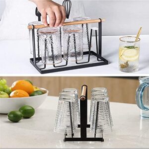 PENGQIMM 6 Cups Mug Glass Stand Holder Metal,Cup Drying Rack Stand with Drain Tray,Cup Hanging Drainer Upside-Down,Metal Bottle Drying Organizer with Handle Cup Drying Holder Stand,Bottle Drying Rack