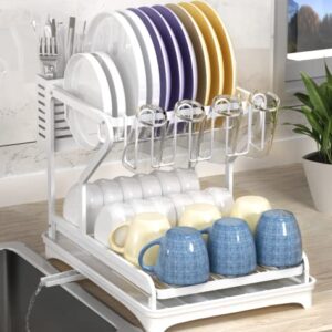 KUFA Dish Drying Rack for Kitchen Counter Kitchen Utensil Storage Organizer Holder Stainless Steel White Paint Counter Drainer Shelf Drainboard Dish Drying Mat Small Dryer Rack for Silverware