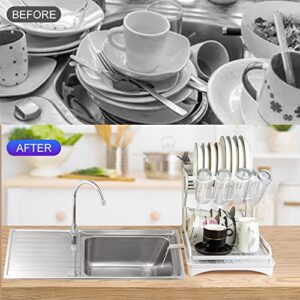 KUFA Dish Drying Rack for Kitchen Counter Kitchen Utensil Storage Organizer Holder Stainless Steel White Paint Counter Drainer Shelf Drainboard Dish Drying Mat Small Dryer Rack for Silverware