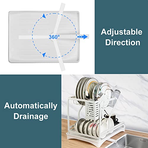 KUFA Dish Drying Rack for Kitchen Counter Kitchen Utensil Storage Organizer Holder Stainless Steel White Paint Counter Drainer Shelf Drainboard Dish Drying Mat Small Dryer Rack for Silverware