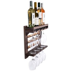 Rustic State Veneto Wall Mount Wood Wine Bottle Rack and Stemware Glassware Organizer Shelf Cork Storage - Magnetic Corkscrew Holder for Champagne, Red & White Wine - Home, Kitchen, Bar Décor