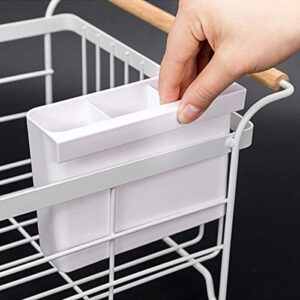 BRIAN & DANY Kitchen Dish Drainer, Large Drying Rack with Full-Mesh Storage Basket, Wooden Handle, Removable Plastic Cutlery Tray, 18.8" x 11.6" x 7.6"