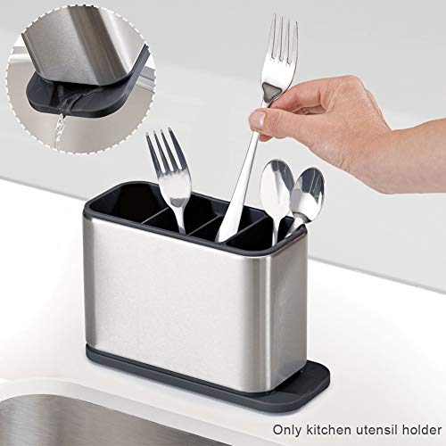 Countertop Organizer Kitchen Caddy Cutlery Drainer, Stainless Steel Utensil Holder Flatware Rectangular Home