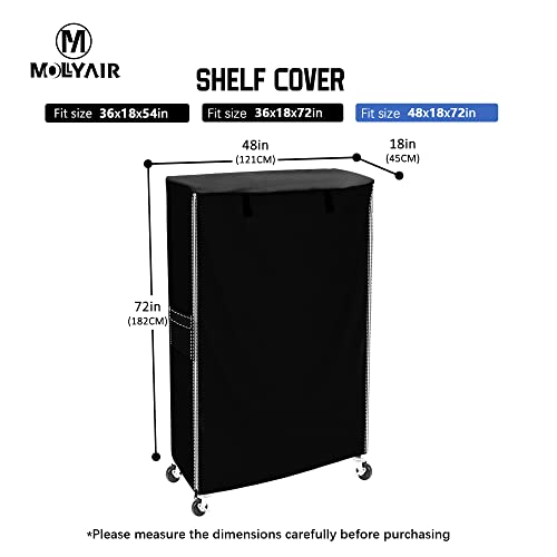 MOLLYAIR Shelf Cover Wire Rack Cover Storage Rack Cover Used to Cover Sundries, Cover for Storage Shelves Suitable for Rack 48x18x72in,Black,only Cover