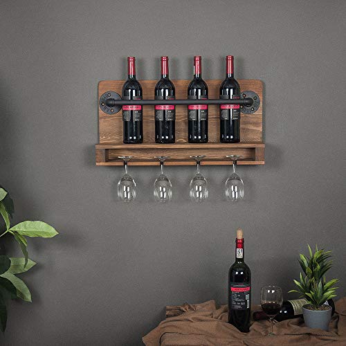 KINMADE Industrial Wine Racks Wall Mounted with Stem Glass Holder,Metal Hanging Wine Holder Wine Accessories