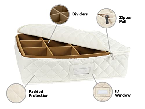 Covermates Keepsakes - Adjustable Glassware Storage - Padded Protection - ID Window - Stain Resistant - Machine Washable - China Storage-Cream