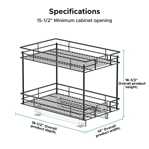 LOVMOR Pull Out Cabinet Organizer and Storage (14" W x 18" D) 2-Tier Pull Out Shelf Storage for Kitchen Base Cabinet Black