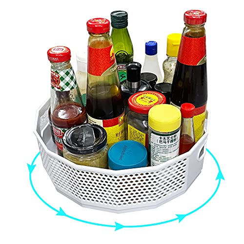 1 Piece Kitchen Large Spice Turntable Plastic Storage Rotating Tray, Storage Basket, Food Rack (White)