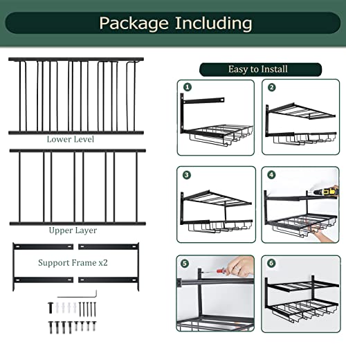 Wine Rack Wall Mounted, Wall Wine Rack with Wine Glasses Rack Horizontal Wine Storage Floating Rack Holds 8 Stemware & 8 Wine Bottles, Sturdy Wall Wine Holder for Kitchen Dining Room Bar Decoration