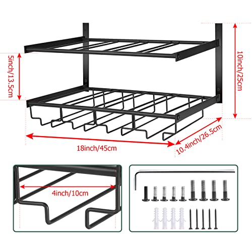 Wine Rack Wall Mounted, Wall Wine Rack with Wine Glasses Rack Horizontal Wine Storage Floating Rack Holds 8 Stemware & 8 Wine Bottles, Sturdy Wall Wine Holder for Kitchen Dining Room Bar Decoration