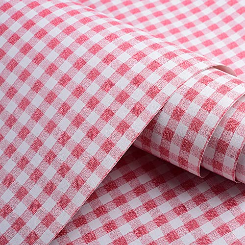 HDsticker Self Adhesive Pink Gingham Shelf Liner Contact Paper for Cabinets Dresser Drawer Pantry Table Desk Furniture Decal 17.7X117 Inches