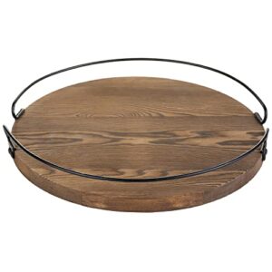 MyGift Rustic Burnt Solid Wood Round Lazy Susan Tray Turntable Serving Tray with Black Metal Wire Rim, Dining Table Condiment Tray