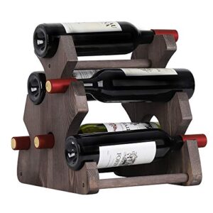 nananardoso 6 bottles wine rack, free standing rustic wood wine storage holder, wine racks countertop for home kitchen bar cabinets pantry