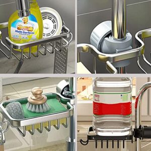 SIMCAS 2023 NeverRust Faucet Sponge Holder Kitchen Sink Caddy, Detachable Faucet Rack Drain Shelf for Sponge, Brush, Soap, Dishcloth, Bathroom Organizer with Hooks, RV & Kitchen Accessories, Aluminum