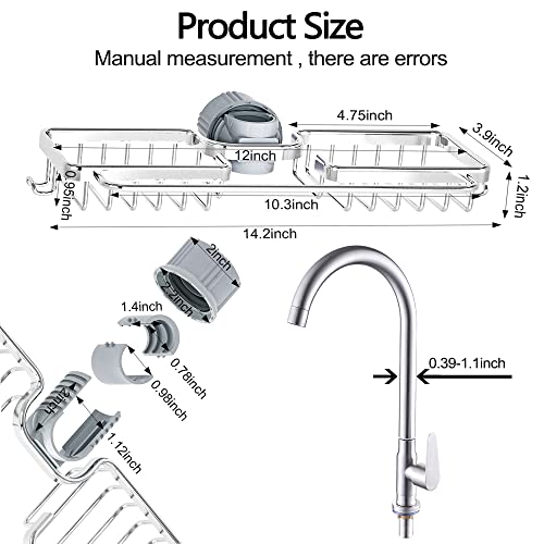 SIMCAS 2023 NeverRust Faucet Sponge Holder Kitchen Sink Caddy, Detachable Faucet Rack Drain Shelf for Sponge, Brush, Soap, Dishcloth, Bathroom Organizer with Hooks, RV & Kitchen Accessories, Aluminum