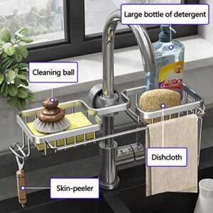 SIMCAS 2023 NeverRust Faucet Sponge Holder Kitchen Sink Caddy, Detachable Faucet Rack Drain Shelf for Sponge, Brush, Soap, Dishcloth, Bathroom Organizer with Hooks, RV & Kitchen Accessories, Aluminum