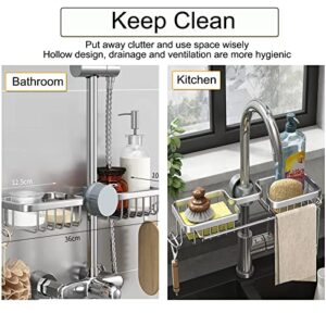 SIMCAS 2023 NeverRust Faucet Sponge Holder Kitchen Sink Caddy, Detachable Faucet Rack Drain Shelf for Sponge, Brush, Soap, Dishcloth, Bathroom Organizer with Hooks, RV & Kitchen Accessories, Aluminum