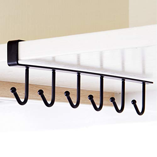 Under Cabinet Utensils Hanger Without Drilling, 2 Pcs Cup Holder Under Cabinet Coffee Cup Mug Holder Hanging Rack for Closet Ties, Bookcase, Bedroom, Bathroom, Fit for 1 Inch Thickness Shelf or Less