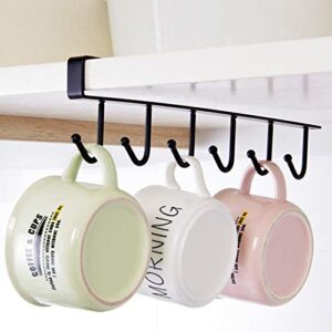 Under Cabinet Utensils Hanger Without Drilling, 2 Pcs Cup Holder Under Cabinet Coffee Cup Mug Holder Hanging Rack for Closet Ties, Bookcase, Bedroom, Bathroom, Fit for 1 Inch Thickness Shelf or Less