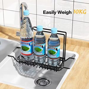 JUMBO FILTER Sponge Holder for Kitchen Sink, Telescopic Sink Storage Rack, Home Stainless Steel Sink Caddy Expandable (16.7"-21.3"), with Dishcloth Towel Holder (Black)