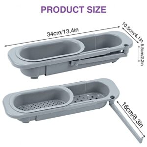 NiHome Telescopic Sink Holder with Sponge, Adjustable Kitchen Sink Organizer Rack Sponge Soap Holder Expandable Storage Drain Basket Sink Organizer Holder Dish Cloth Hanger for Home Kitchen (Grey)