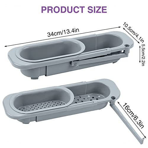 NiHome Telescopic Sink Holder with Sponge, Adjustable Kitchen Sink Organizer Rack Sponge Soap Holder Expandable Storage Drain Basket Sink Organizer Holder Dish Cloth Hanger for Home Kitchen (Grey)