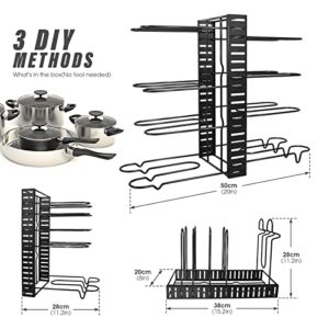 Gadhra Pots and Pans Organizer for Cabinet, 8 Tier Pot Rack with 3 DIY Methods, Adjustable Pot Lid Holders & Pan Rack, Pot Organizer for Kitchen Organization & Storage, Cabinet Organizer