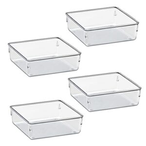 acrimet desk drawer organizer box tray storage bins modular divider for home, kitchen, office and storage (clear crystal plastic) (4 pack – 6.25″ x 6.25″ x 2.13″)