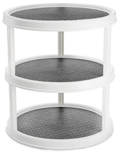 yesland 3 tier lazy susan turntable – 12” round tiered rotating kitchen spice organizer and non-skid organization storage container – tiered tray for fruit, snacks, cosmetic, pantry, bathroom(grey)