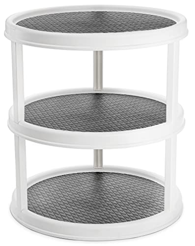 Yesland 3 Tier Lazy Susan Turntable - 12'' Round Tiered Rotating Kitchen Spice Organizer and Non-Skid Organization Storage Container - Tiered Tray for Fruit, Snacks, Cosmetic, Pantry, Bathroom(Grey)