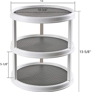 Yesland 3 Tier Lazy Susan Turntable - 12'' Round Tiered Rotating Kitchen Spice Organizer and Non-Skid Organization Storage Container - Tiered Tray for Fruit, Snacks, Cosmetic, Pantry, Bathroom(Grey)