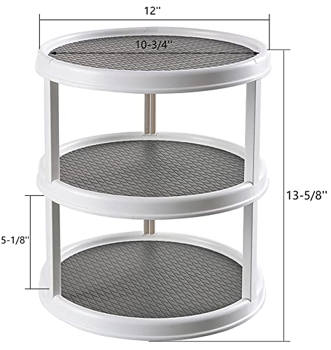 Yesland 3 Tier Lazy Susan Turntable - 12'' Round Tiered Rotating Kitchen Spice Organizer and Non-Skid Organization Storage Container - Tiered Tray for Fruit, Snacks, Cosmetic, Pantry, Bathroom(Grey)