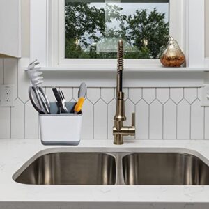 ZUIWAN Kitchen Dish Brush Holder for Kitchen Sink,Utensil Drying Caddy,Scrubber/Bottle Brush/Sponge Holder,Kitchen Sink Counter Organizer has Removable Drain Tray,Plastic(Gray and White)